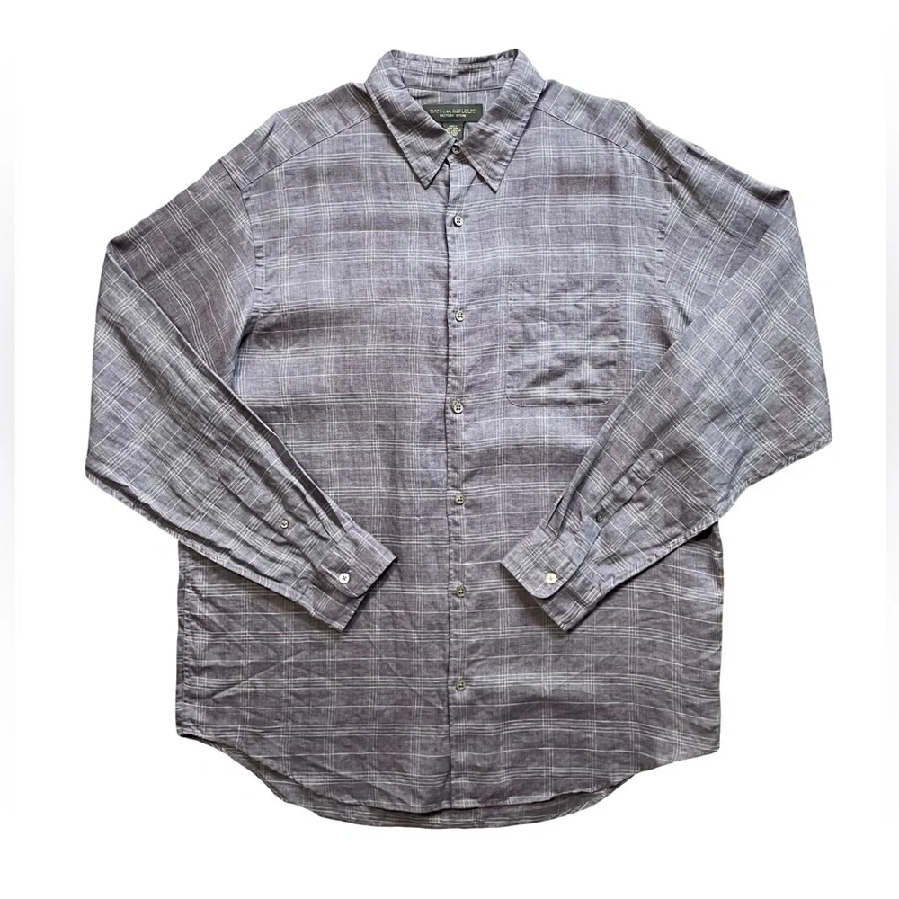 Banana Republic Factory Men’s Linen Plaid Button Up Shirt XL